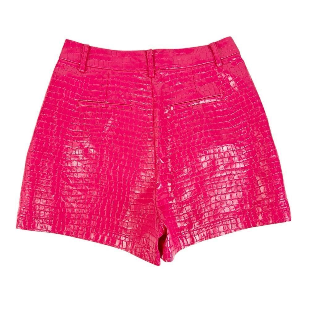 7‎ For All Mankind 7FAM Pink Croc Faux Leather High Waisted Dress Shorts Small - Picture 2 of 8